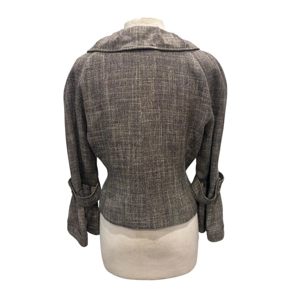 Biacci Tweed Jacket Womens L Bell Sleeve Peter Pan Collar Brown Chic - Picture 4 of 10